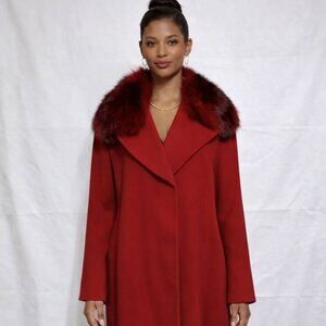 Bill Blass Signature Red Overcoat | Fur Collar Designer Coat | Size 4 |